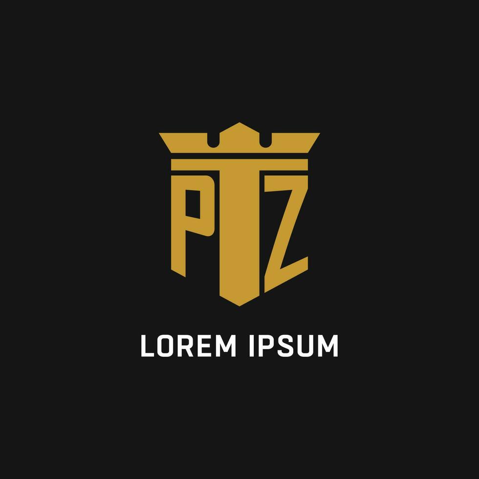 PZ initial logo with shield and crown style vector