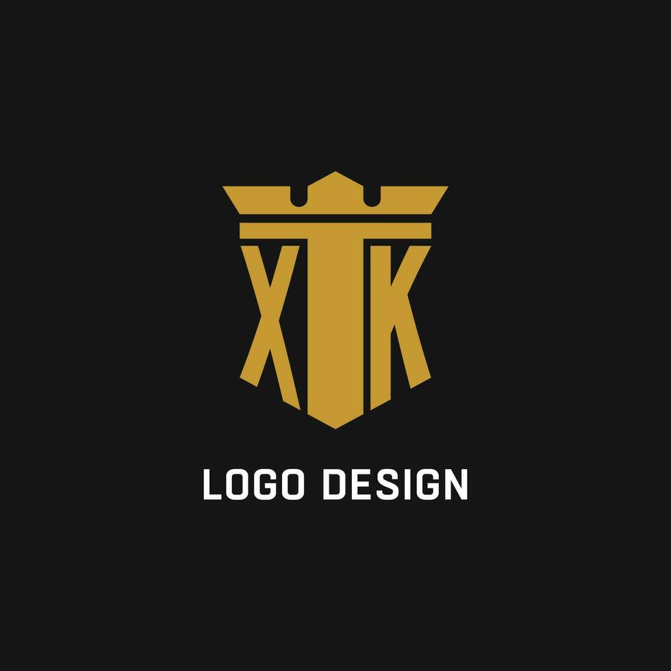 XK initial logo with shield and crown style vector