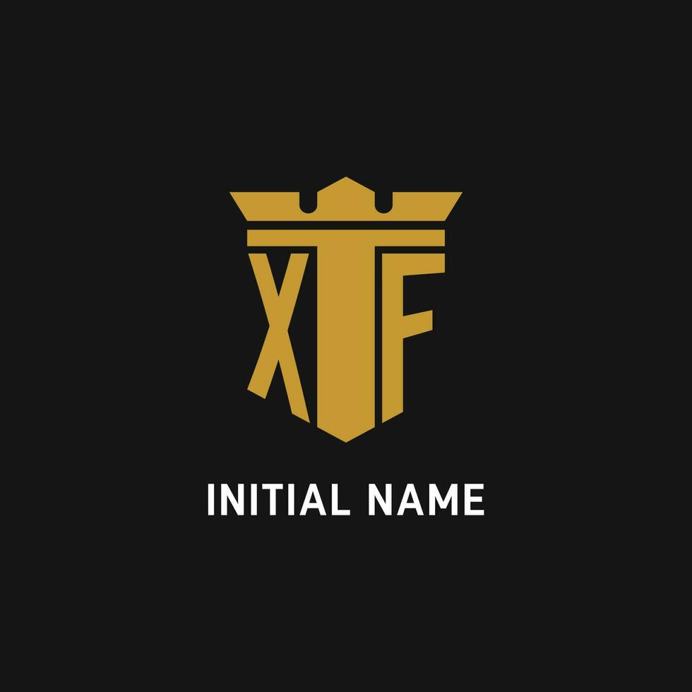 XF initial logo with shield and crown style vector