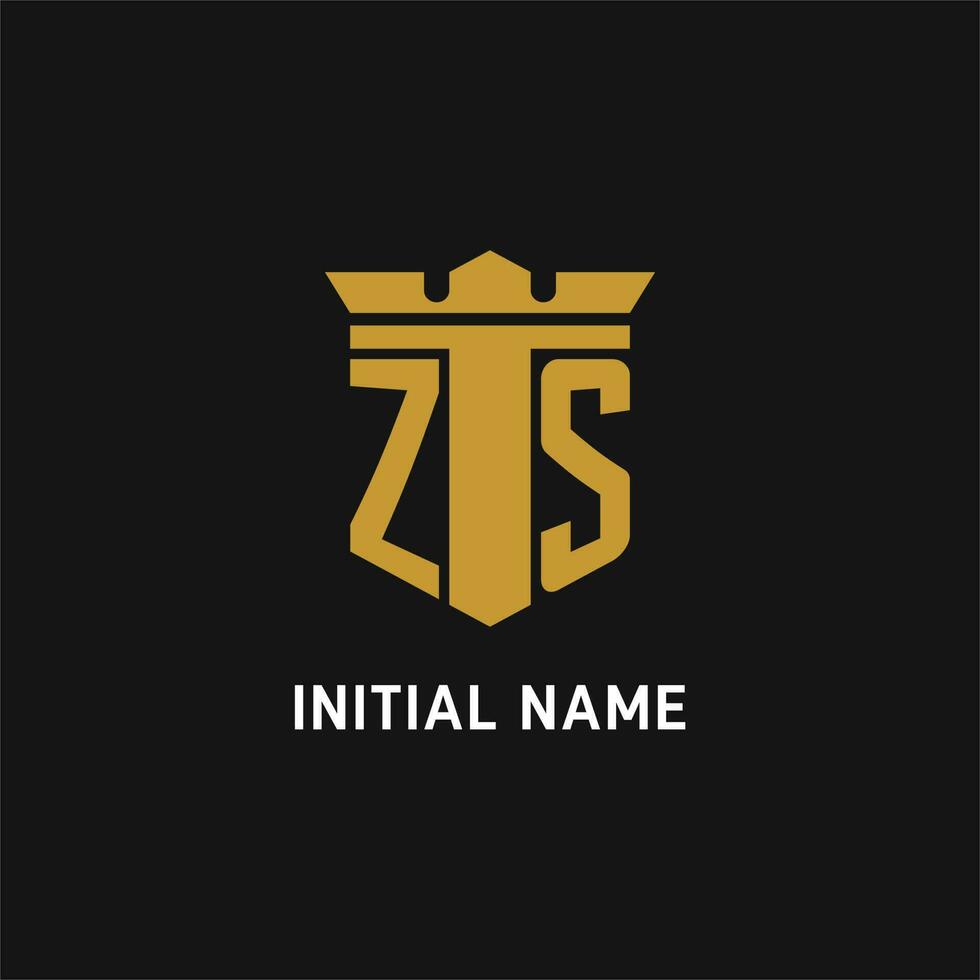 zs inicial logo con proteger y corona estilo vector