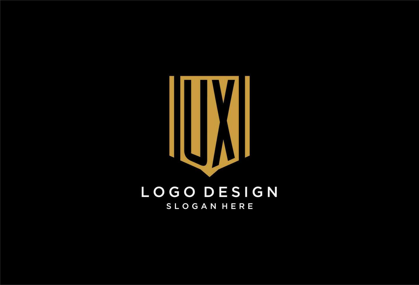 UX monogram logo with geometric shield icon design vector