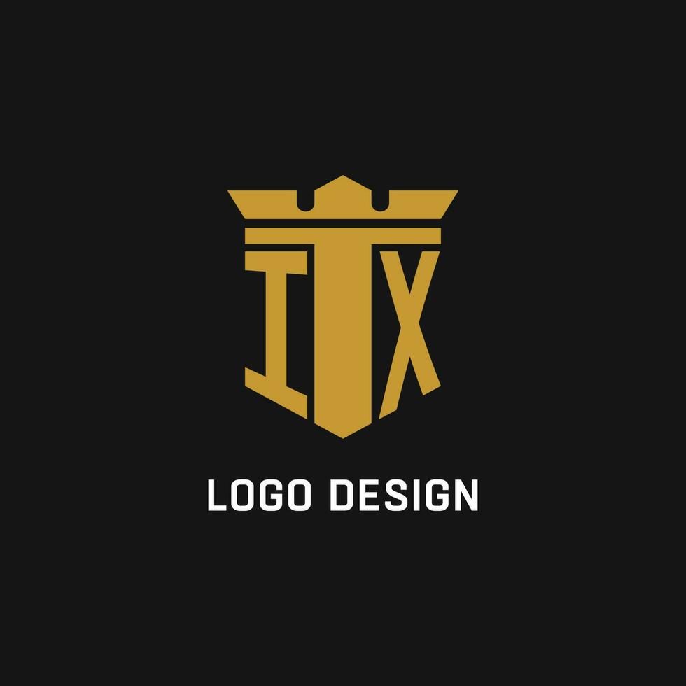 IX initial logo with shield and crown style vector