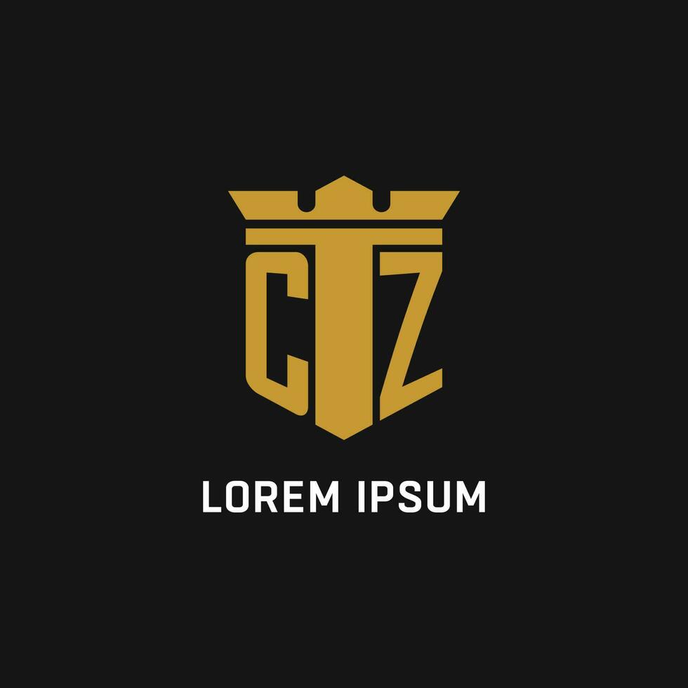 cz inicial logo con proteger y corona estilo vector