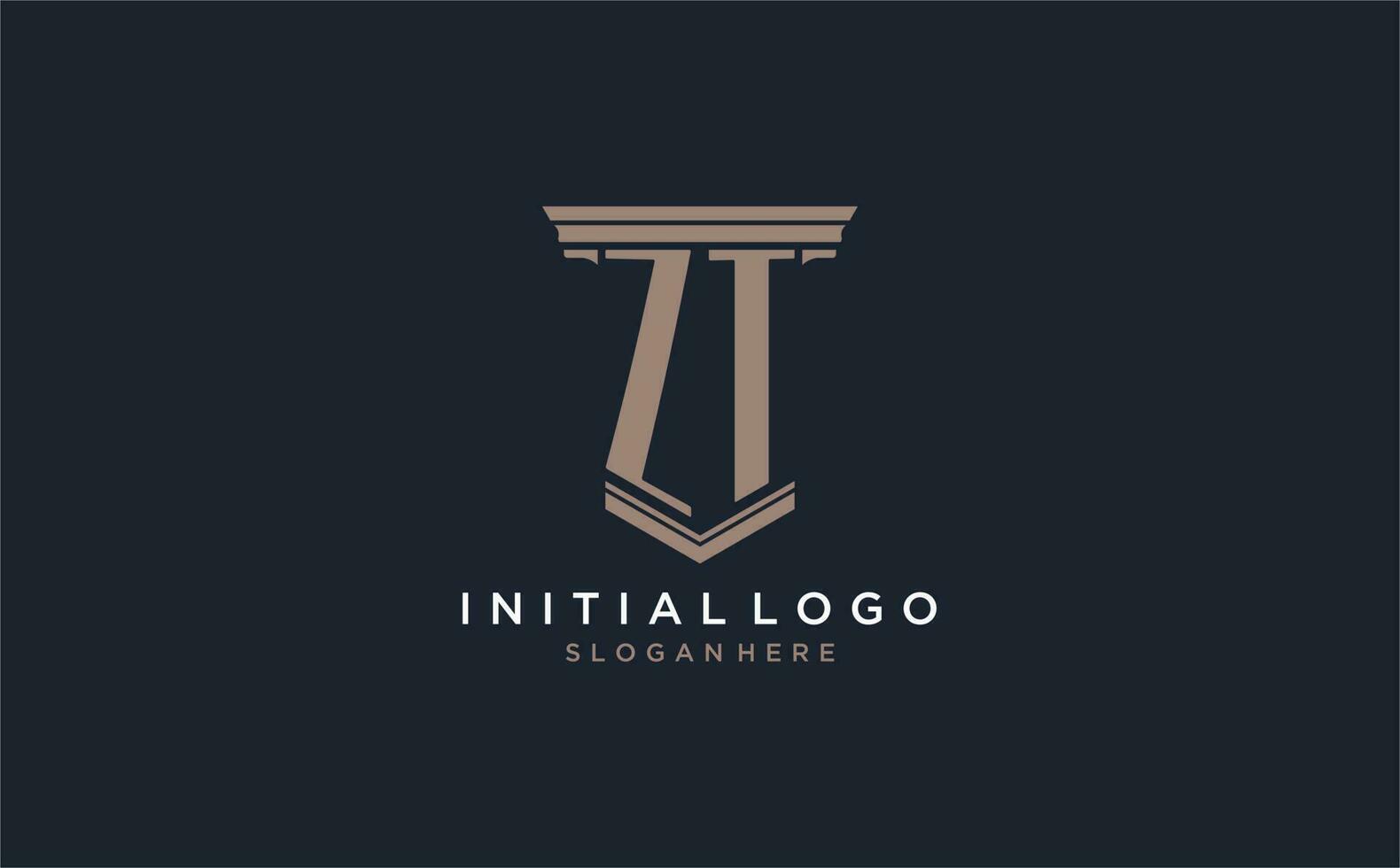 ZT initial logo with pillar style, luxury law firm logo design ideas vector