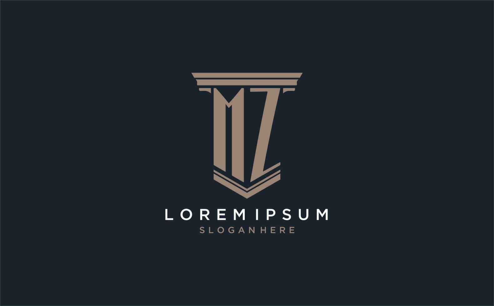 MZ initial logo with pillar style, luxury law firm logo design ideas vector
