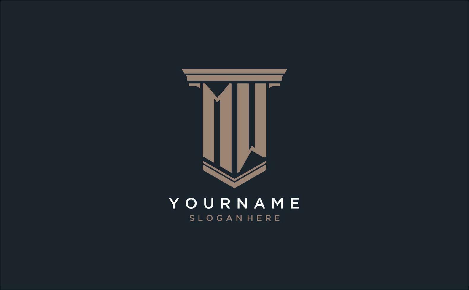 MW initial logo with pillar style, luxury law firm logo design ideas vector