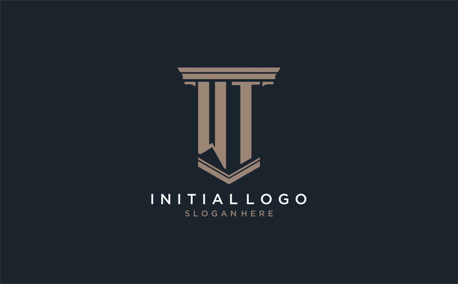 WT initial logo with pillar style, luxury law firm logo design ideas vector