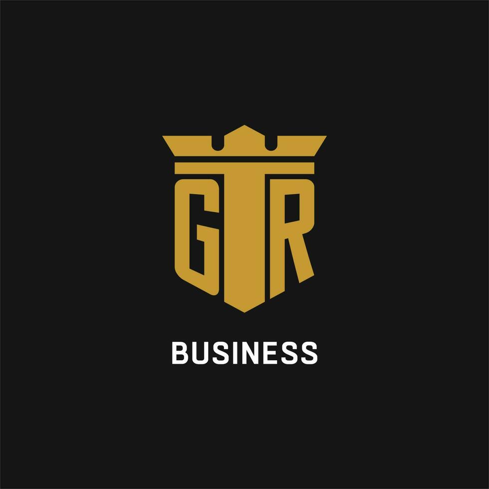 GR initial logo with shield and crown style vector