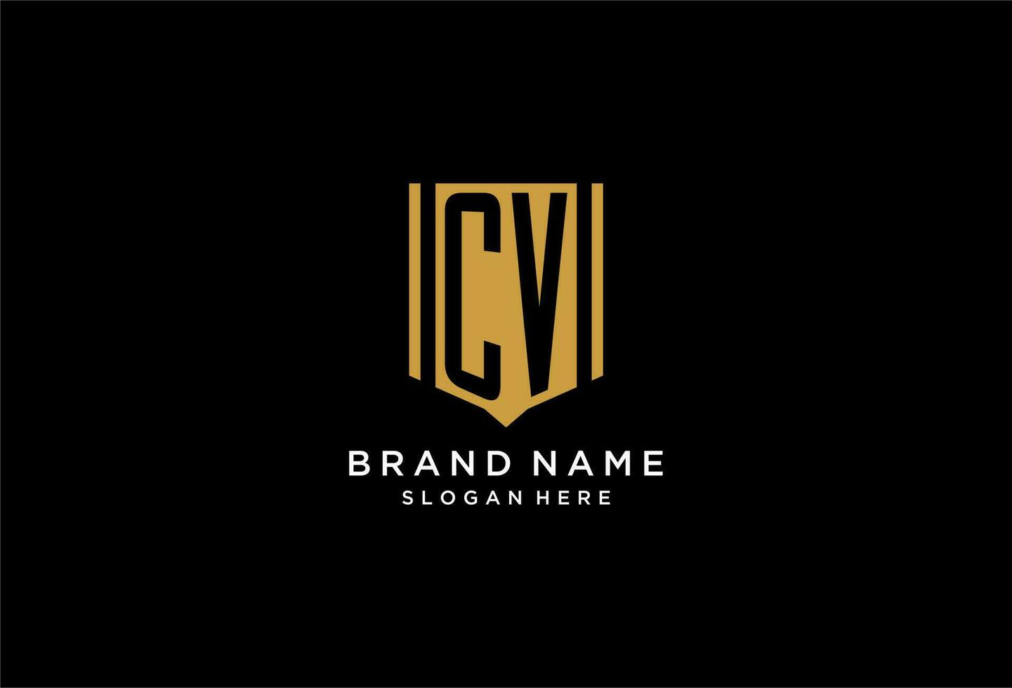 CV monogram logo with geometric shield icon design vector