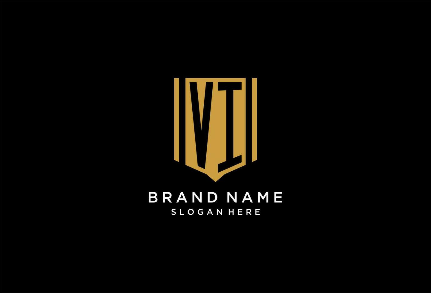 VI monogram logo with geometric shield icon design vector