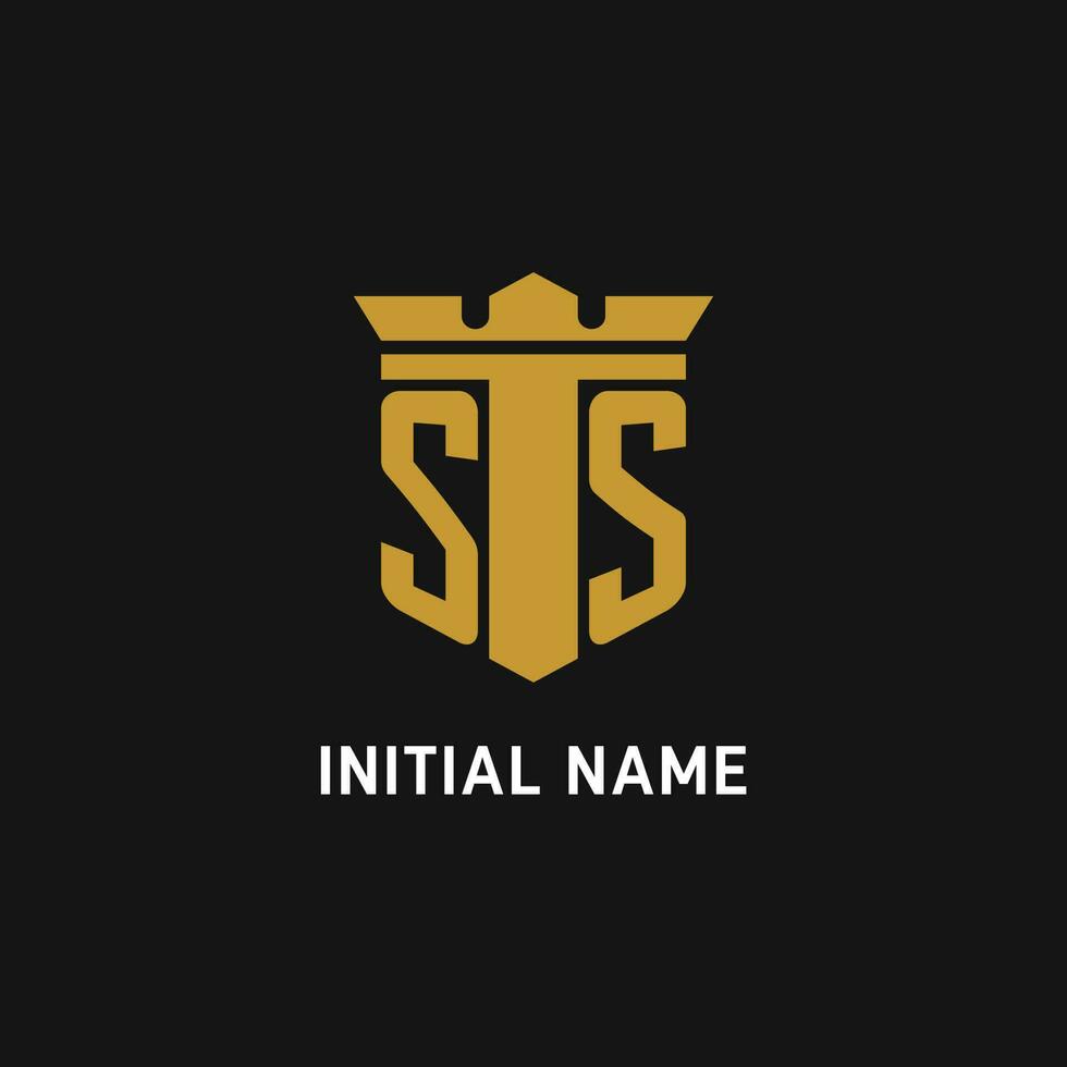 ss inicial logo con proteger y corona estilo vector