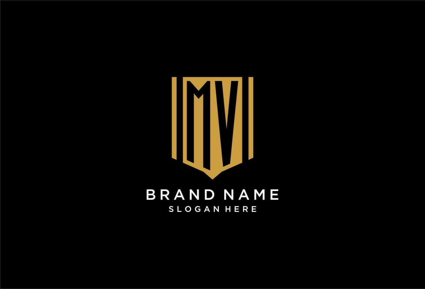 MV monogram logo with geometric shield icon design vector