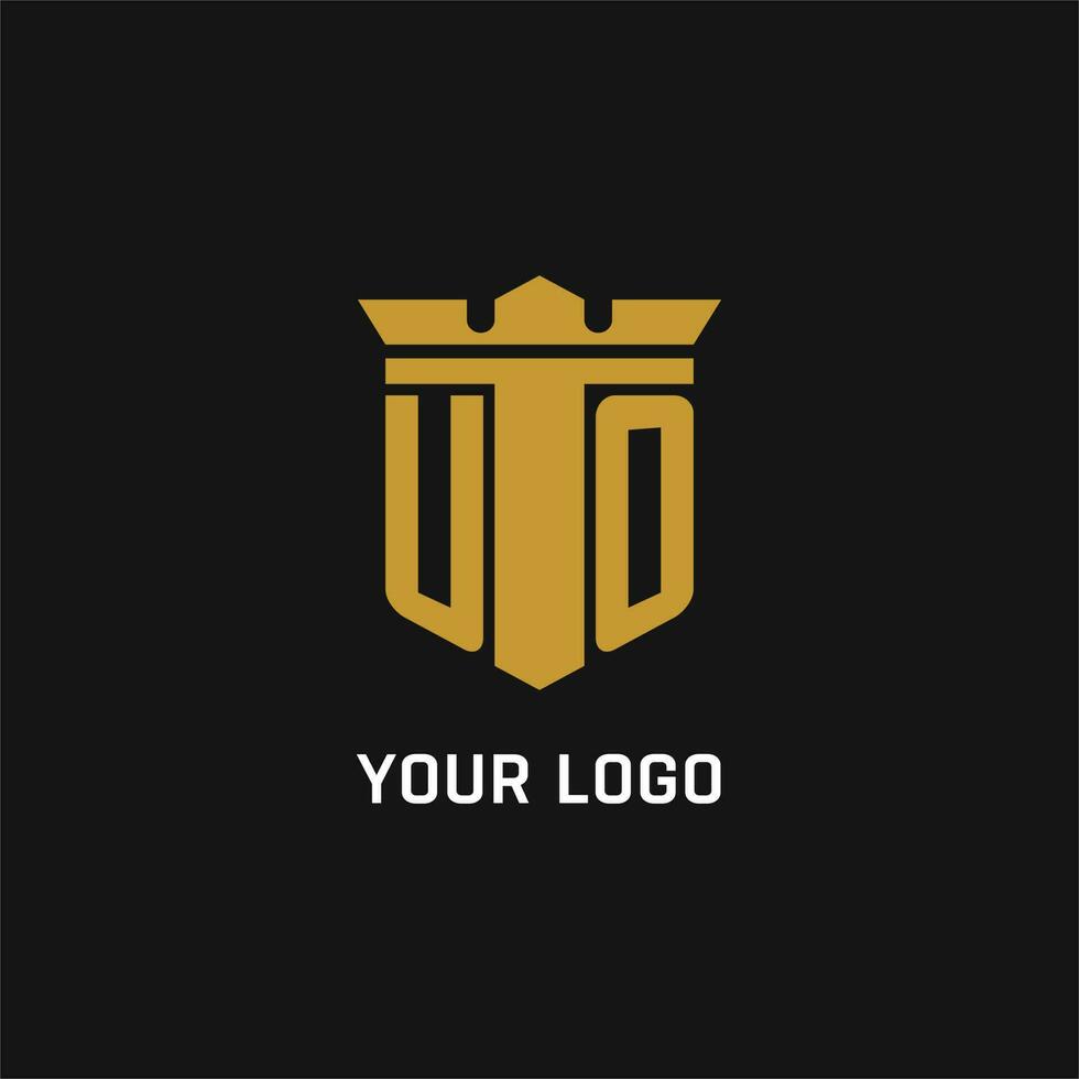 UO initial logo with shield and crown style vector