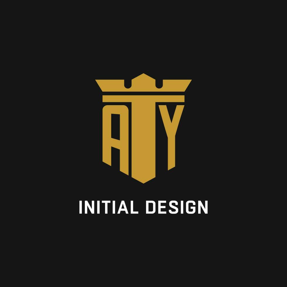 AY initial logo with shield and crown style vector