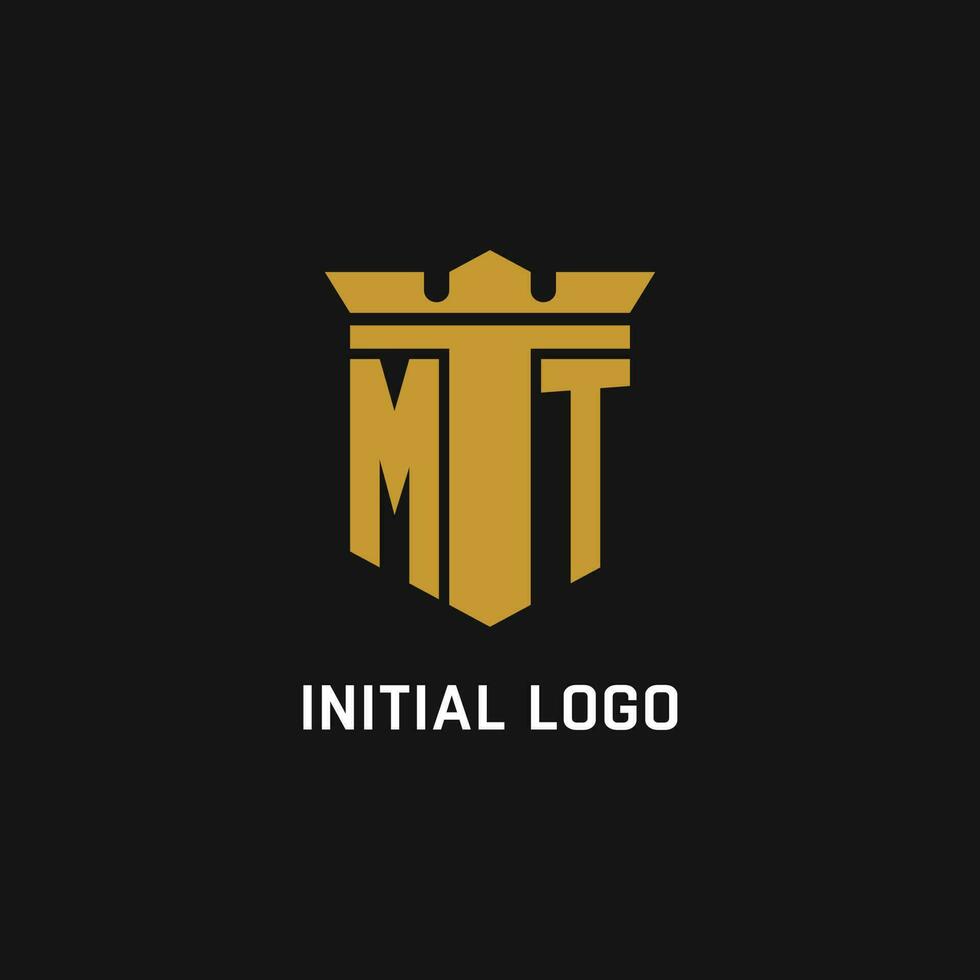 MT initial logo with shield and crown style vector