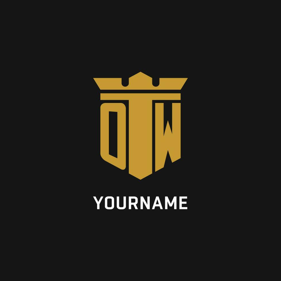 OW initial logo with shield and crown style vector