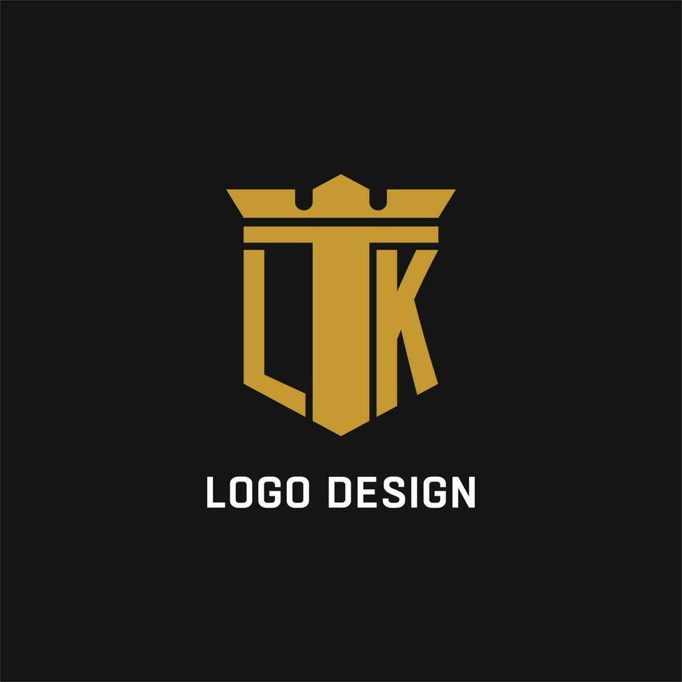 LK initial logo with shield and crown style vector