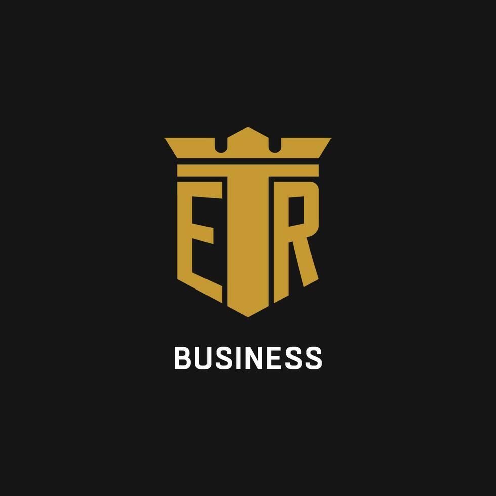 ER initial logo with shield and crown style vector