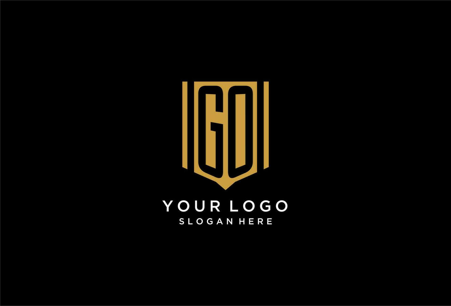GO monogram logo with geometric shield icon design vector