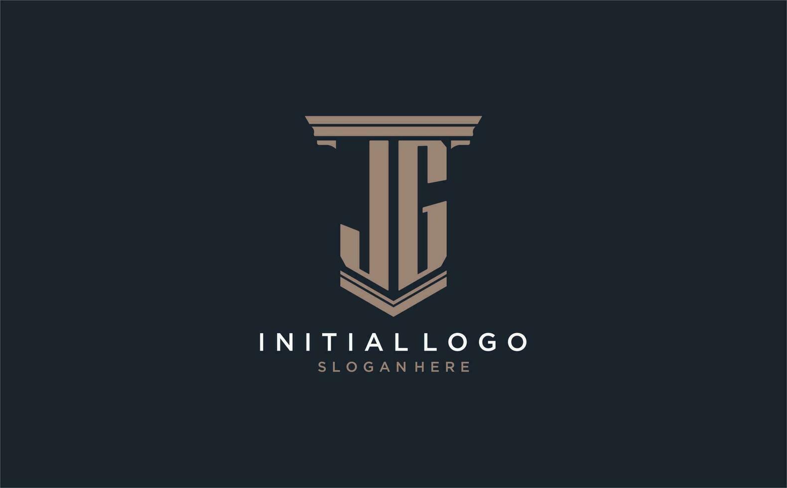 JG initial logo with pillar style, luxury law firm logo design ideas vector