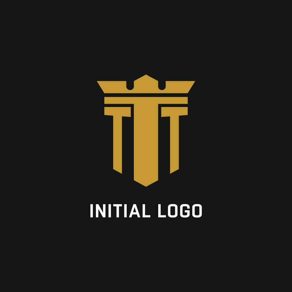TT initial logo with shield and crown style vector