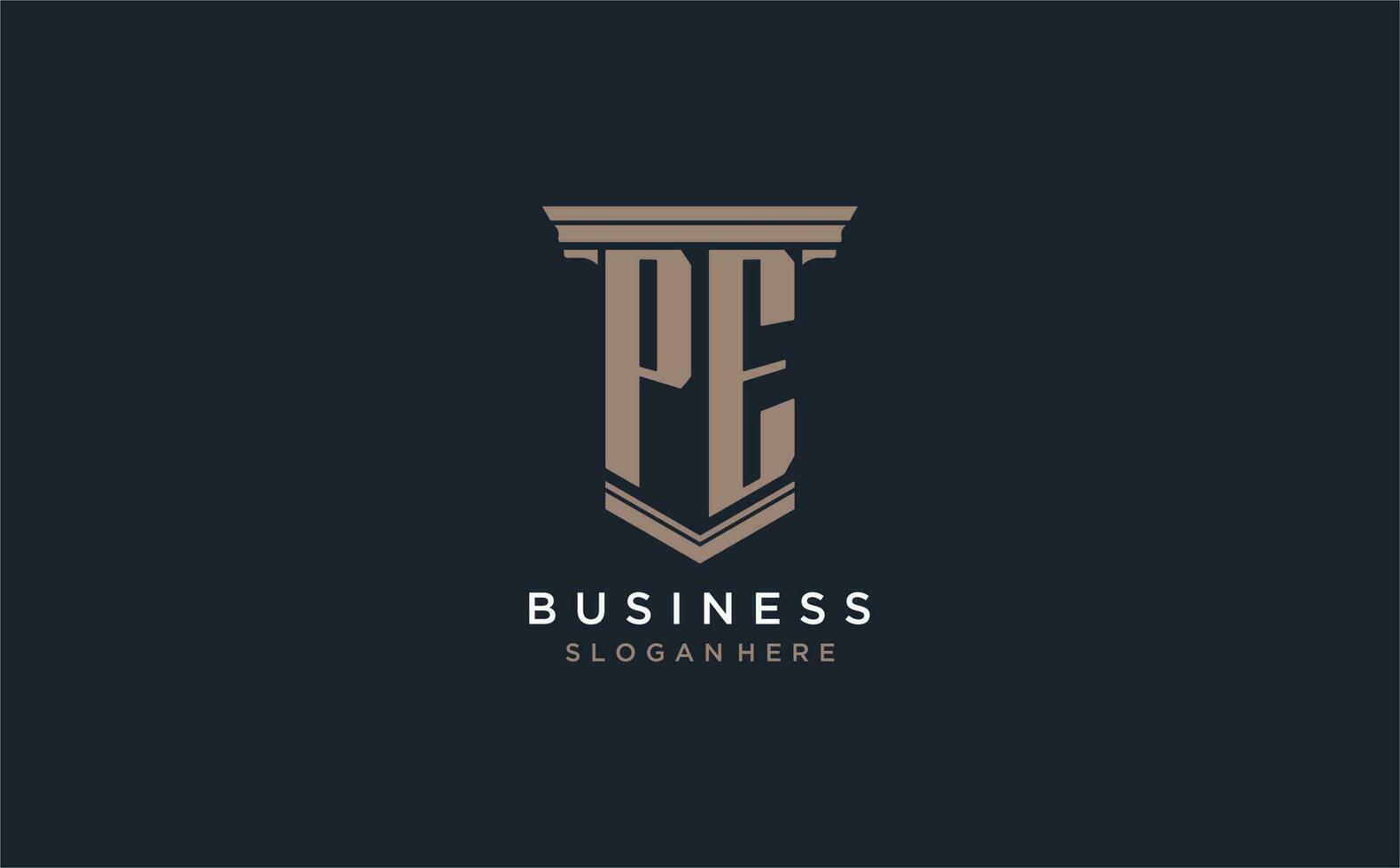 PE initial logo with pillar style, luxury law firm logo design ideas vector