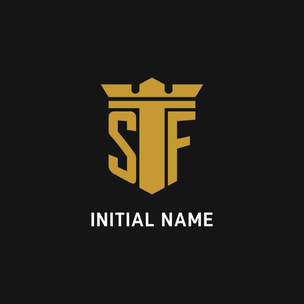 SF initial logo with shield and crown style vector