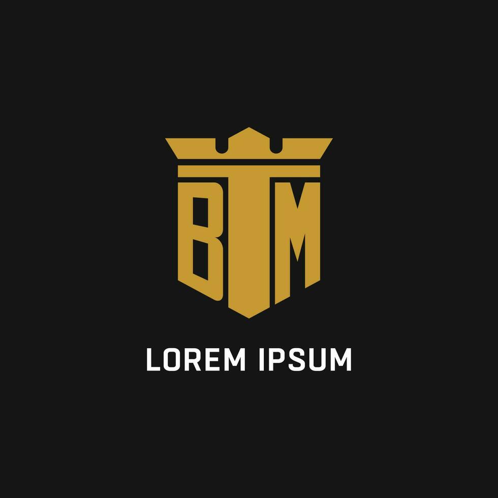 BM initial logo with shield and crown style vector