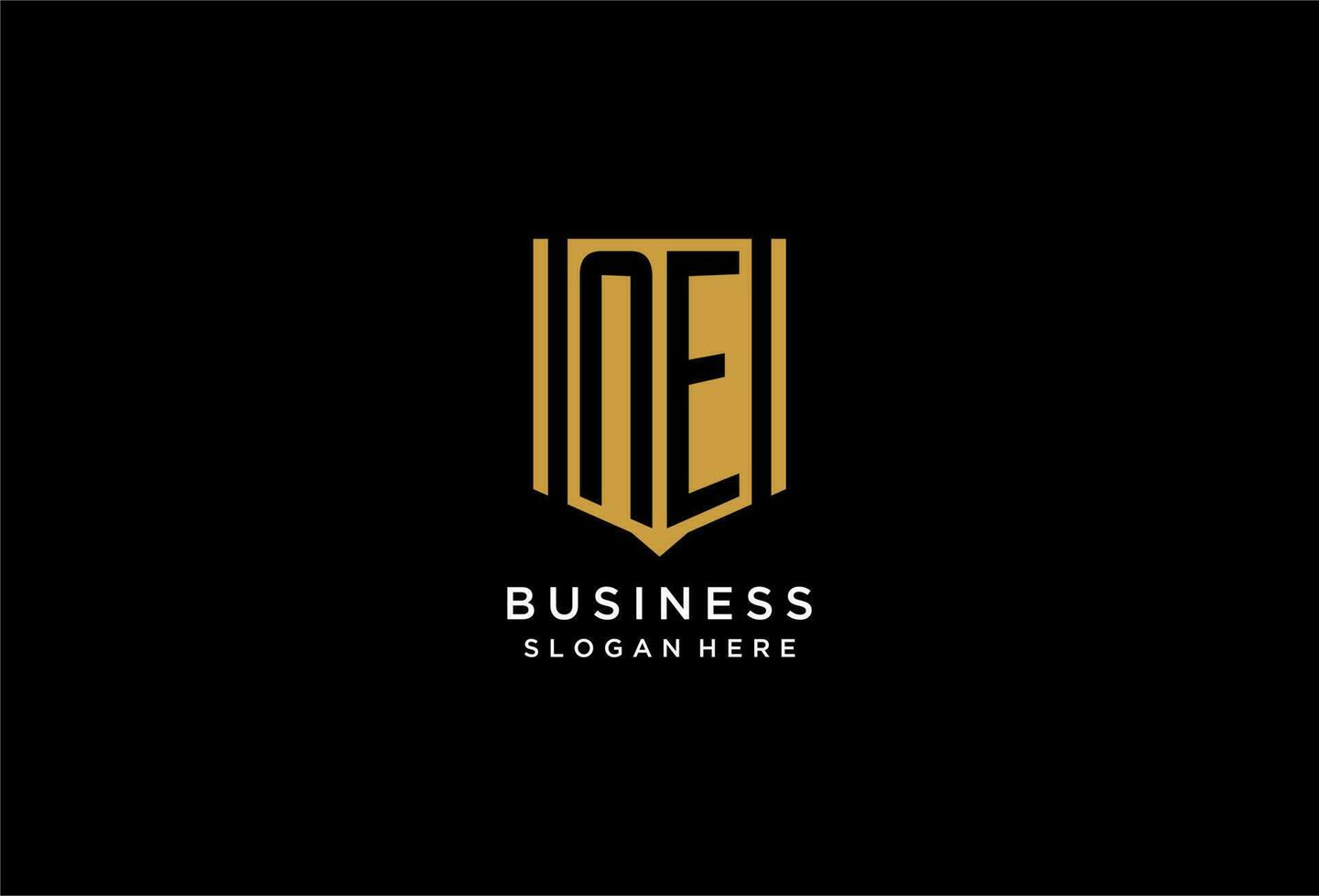 NE monogram logo with geometric shield icon design vector