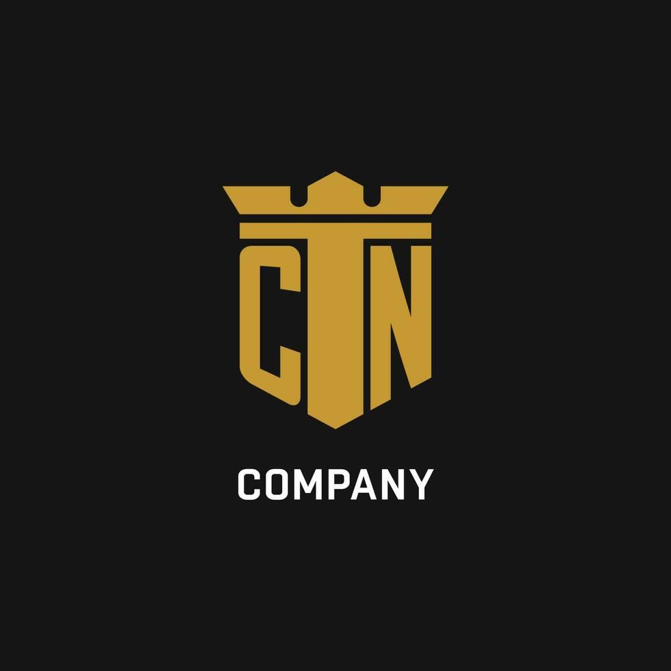 CN initial logo with shield and crown style vector