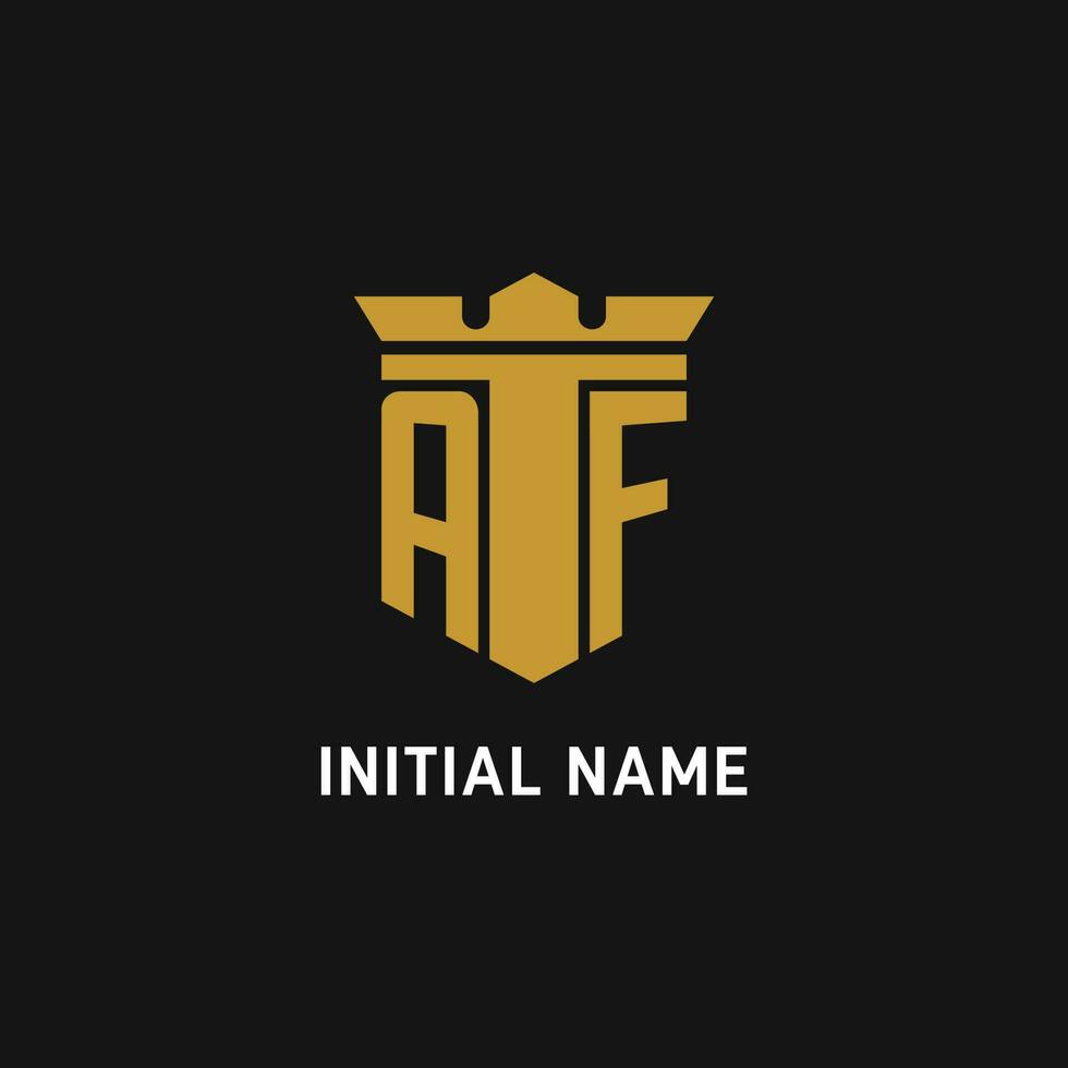 AF initial logo with shield and crown style vector