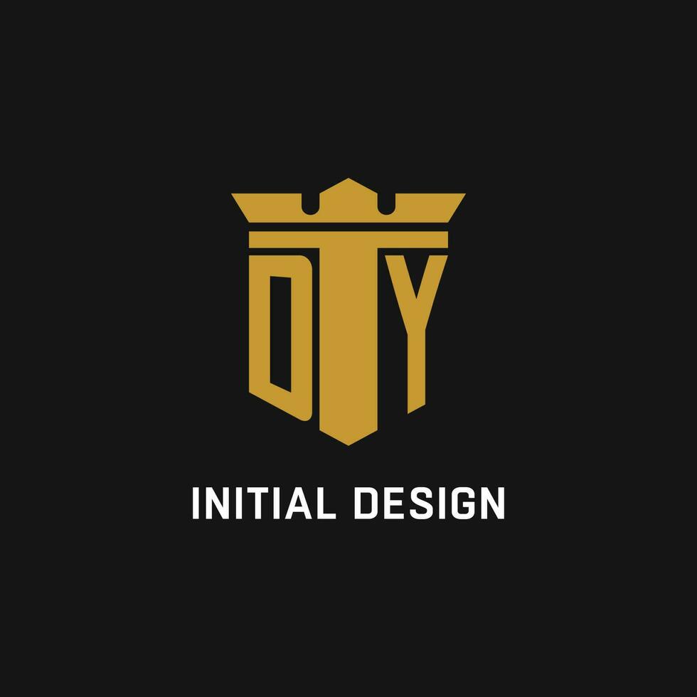 DY initial logo with shield and crown style vector