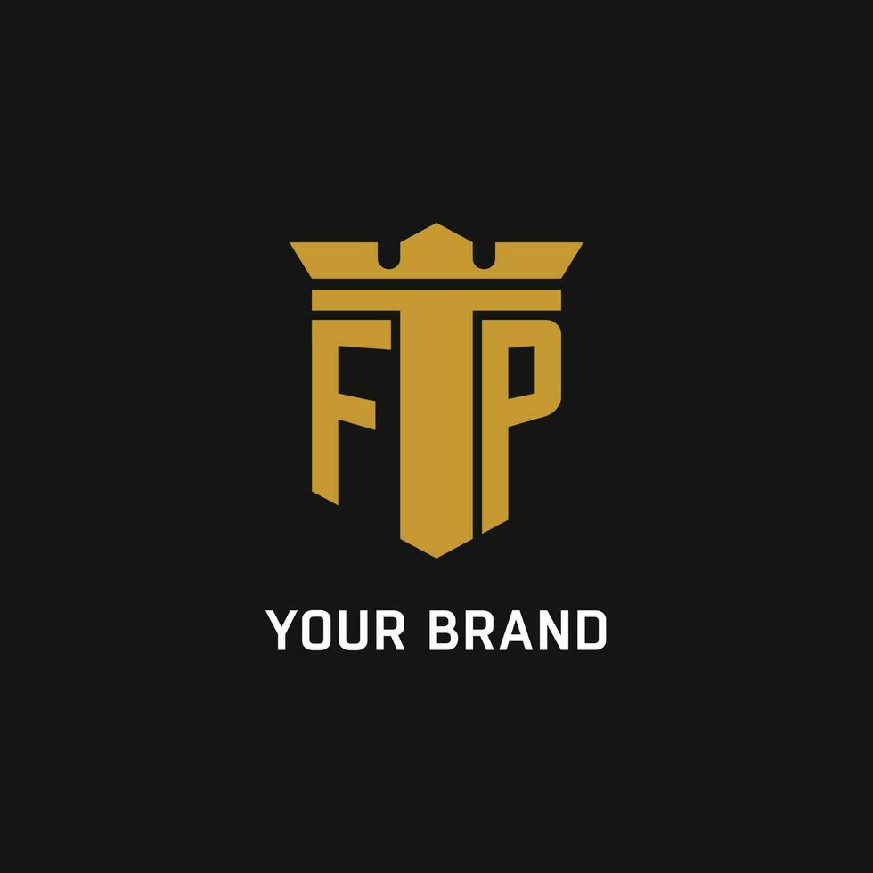 FP initial logo with shield and crown style vector