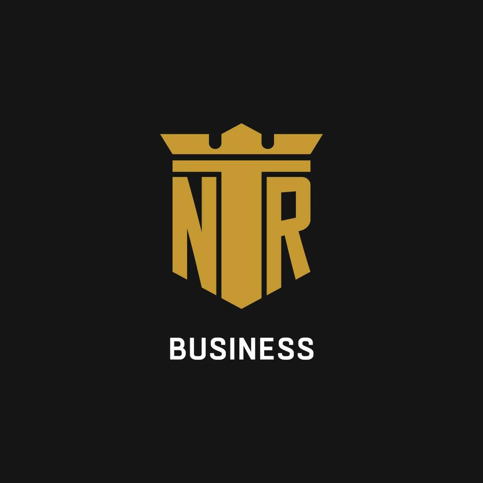 NR initial logo with shield and crown style vector