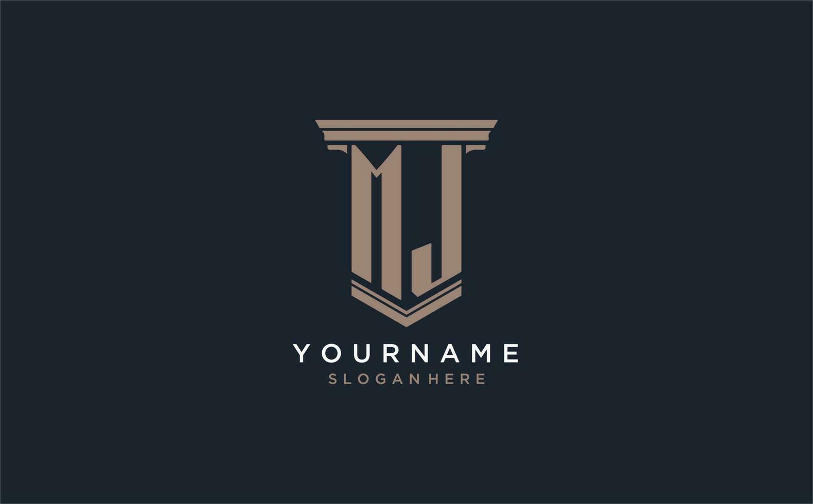 MJ initial logo with pillar style, luxury law firm logo design ideas vector