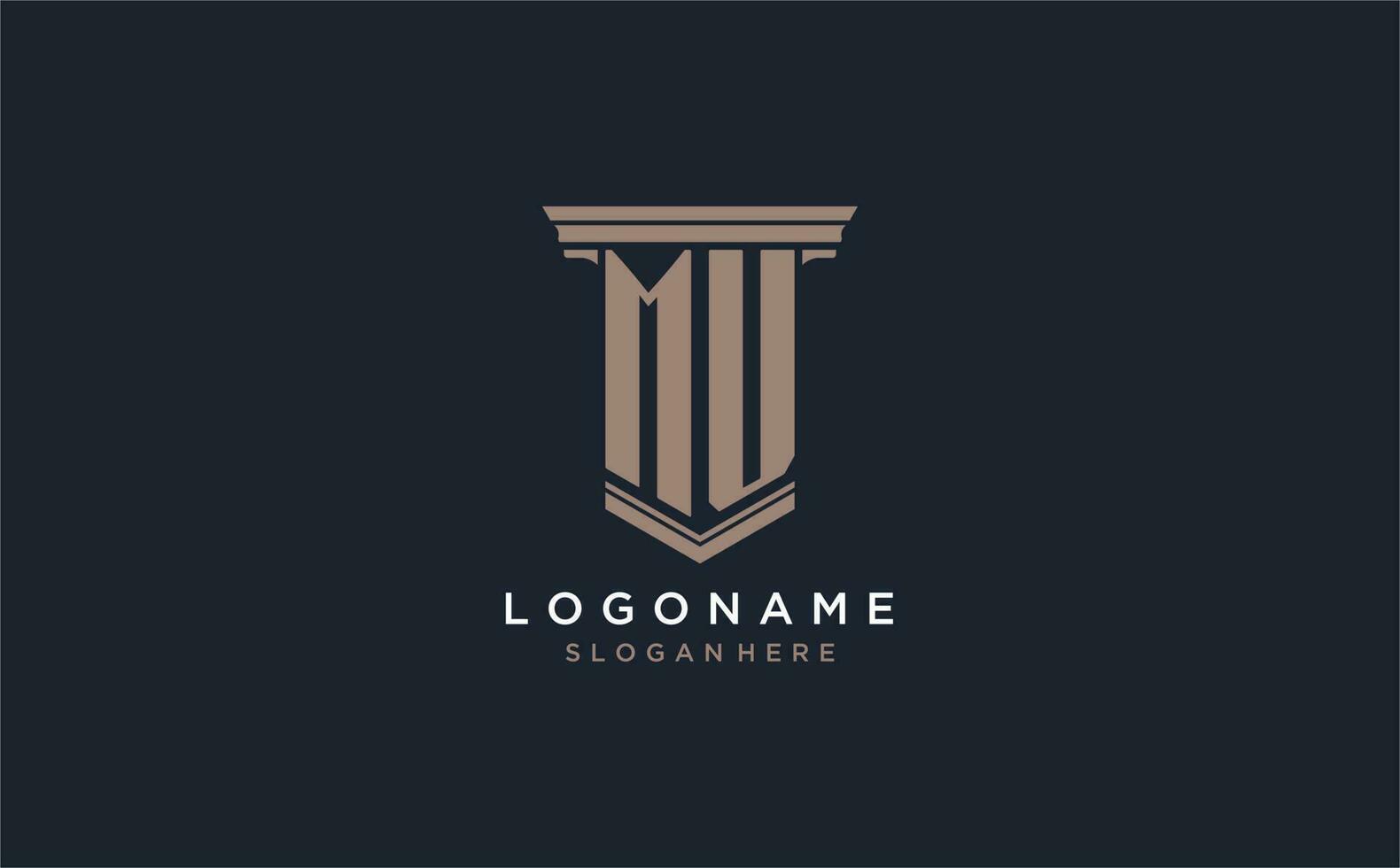 MU initial logo with pillar style, luxury law firm logo design ideas vector