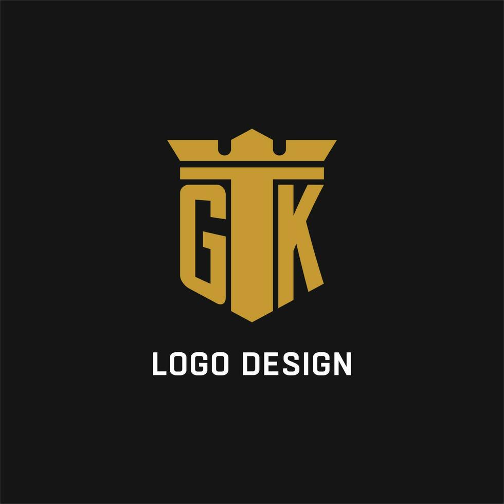 GK initial logo with shield and crown style vector