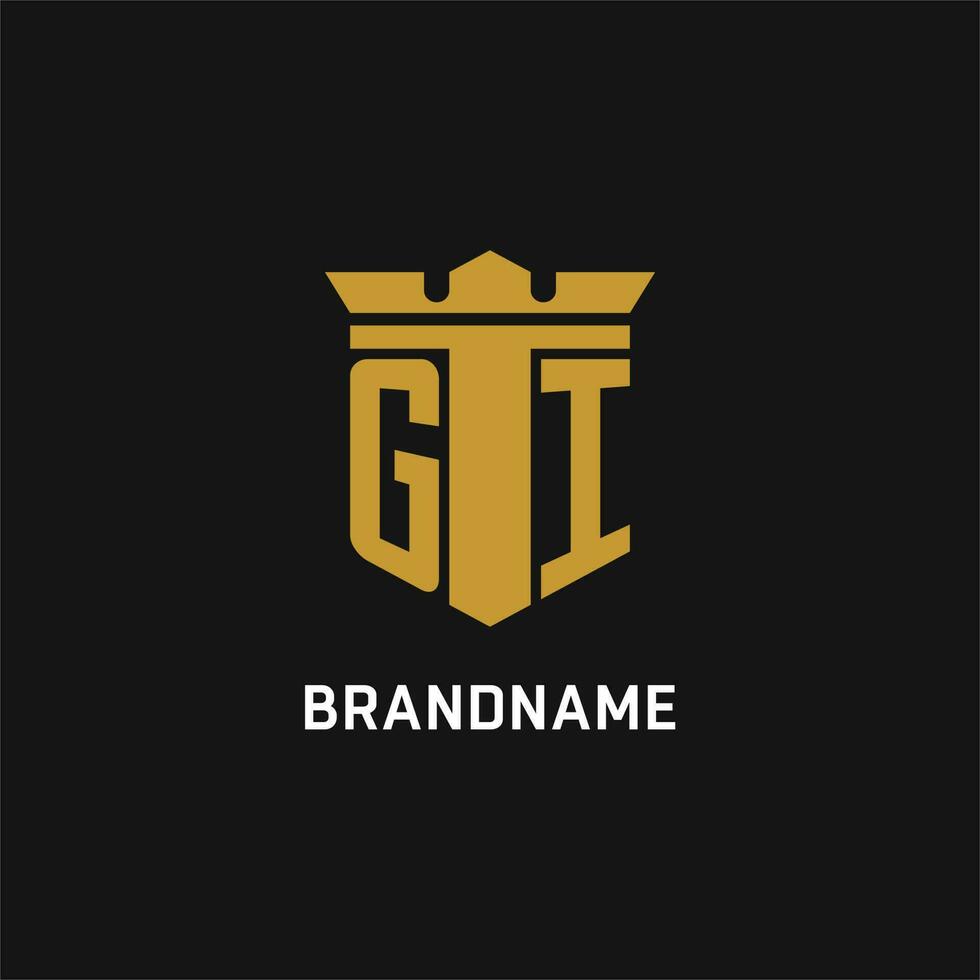 GI initial logo with shield and crown style vector