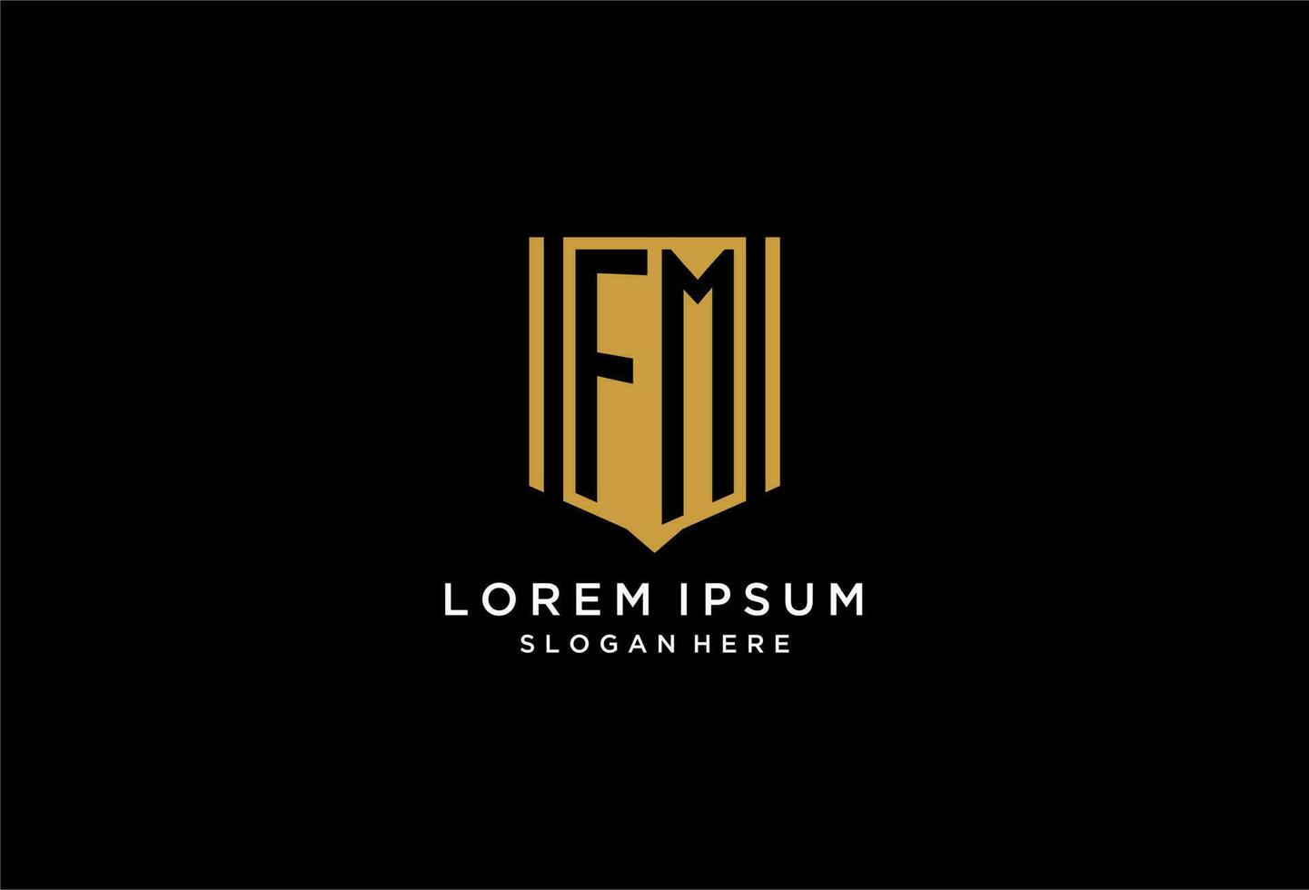 FM monogram logo with geometric shield icon design vector