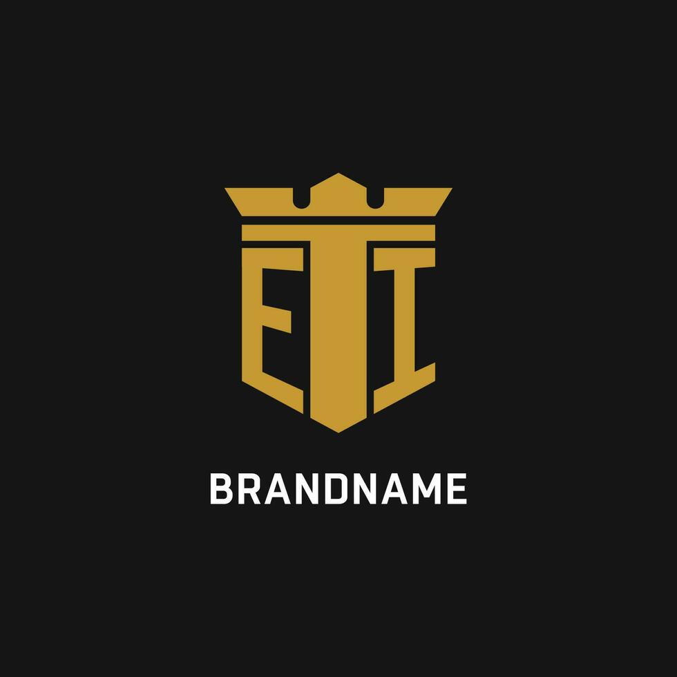 EI initial logo with shield and crown style vector