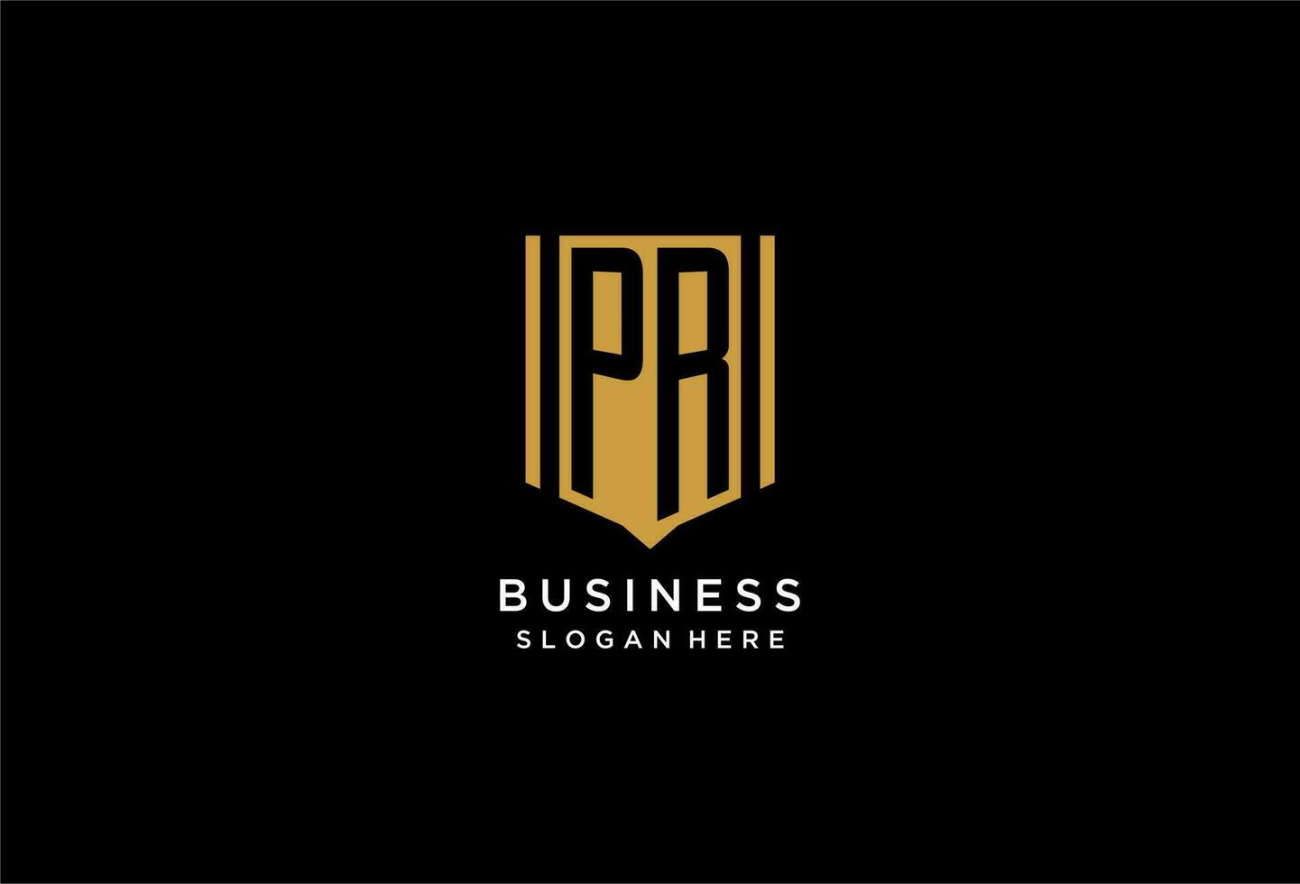 PR monogram logo with geometric shield icon design vector