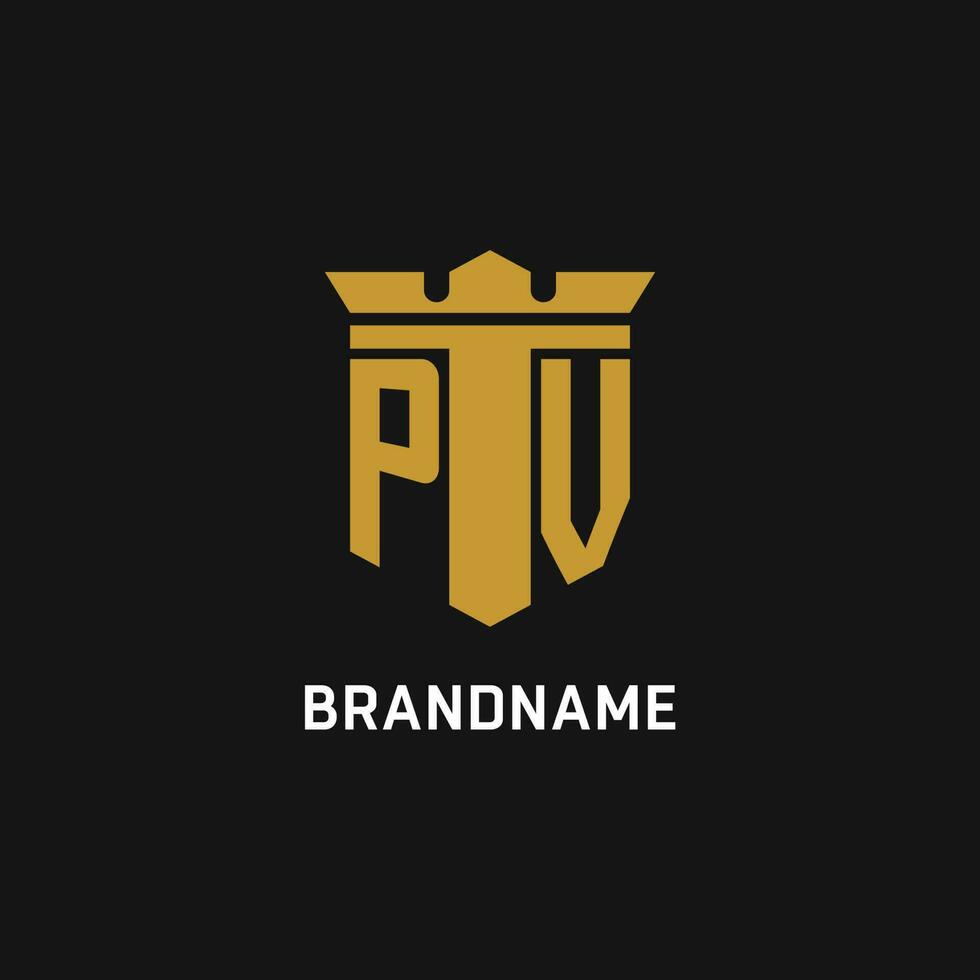 PV initial logo with shield and crown style vector