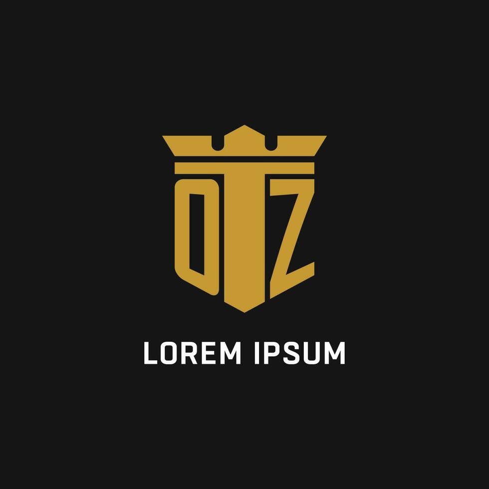 OZ initial logo with shield and crown style vector