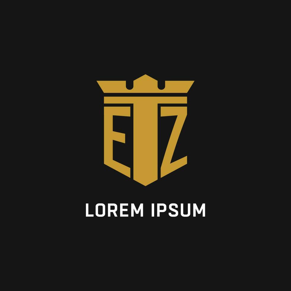 EZ initial logo with shield and crown style vector