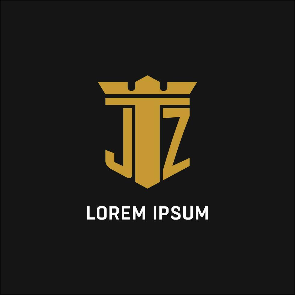 jz inicial logo con proteger y corona estilo vector