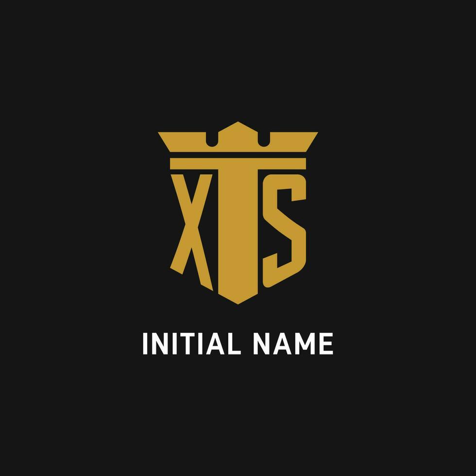 xs inicial logo con proteger y corona estilo vector