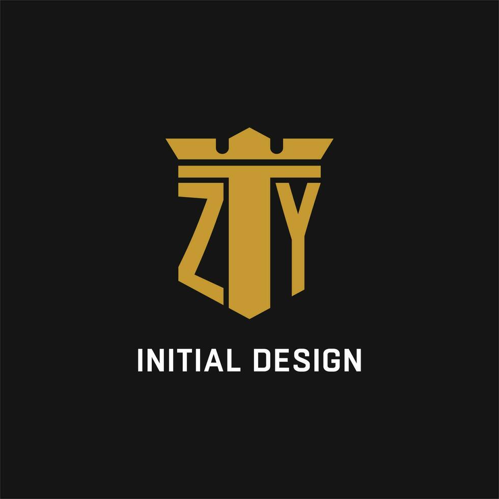 ZY initial logo with shield and crown style vector