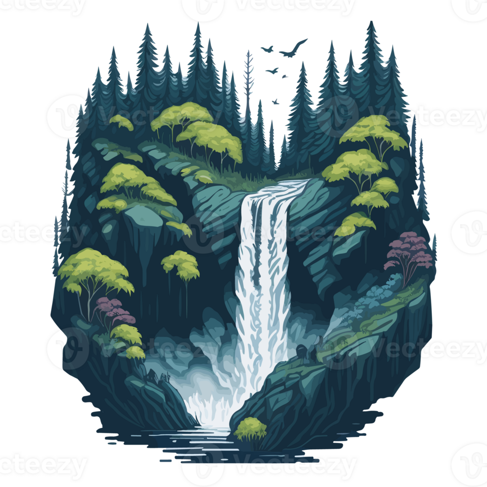 waterval in de Woud. waterval in de bergen illustratie png