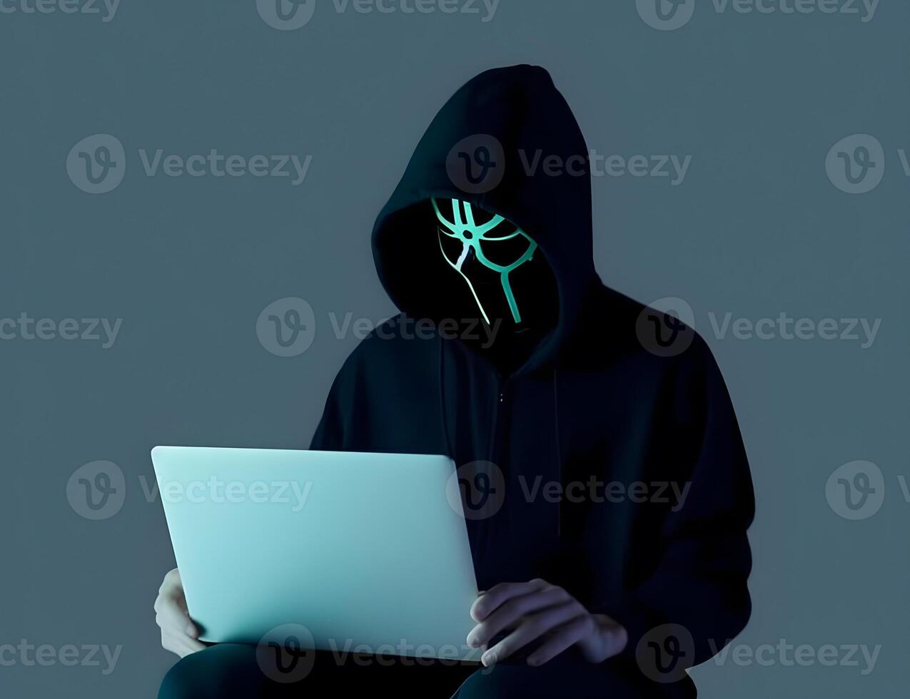 Anonymous hacker with laptop. Concept of hacking cybersecurity, cybercrime, cyberattack, etc. image photo