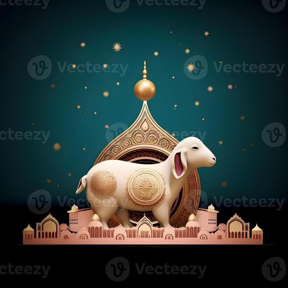 Jumma ramadan islamic pattern mandala with goat. Eid al Adha concept. photo